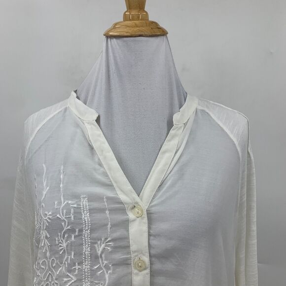 Coldwater Creek Embroidered Tunic Womens M Medium White Button Front Semi Sheer - Picture 3 of 15